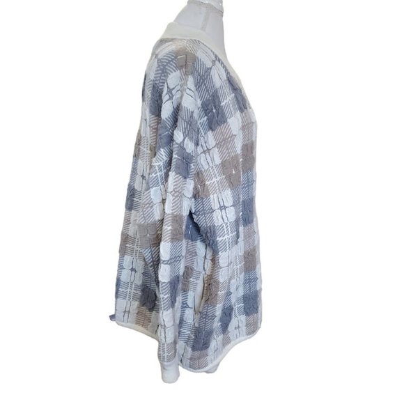 Vintage 70s Womens Chunky Knit Oversized Cardigan Plaid Open Front Textured Sz L - Picture 5 of 11